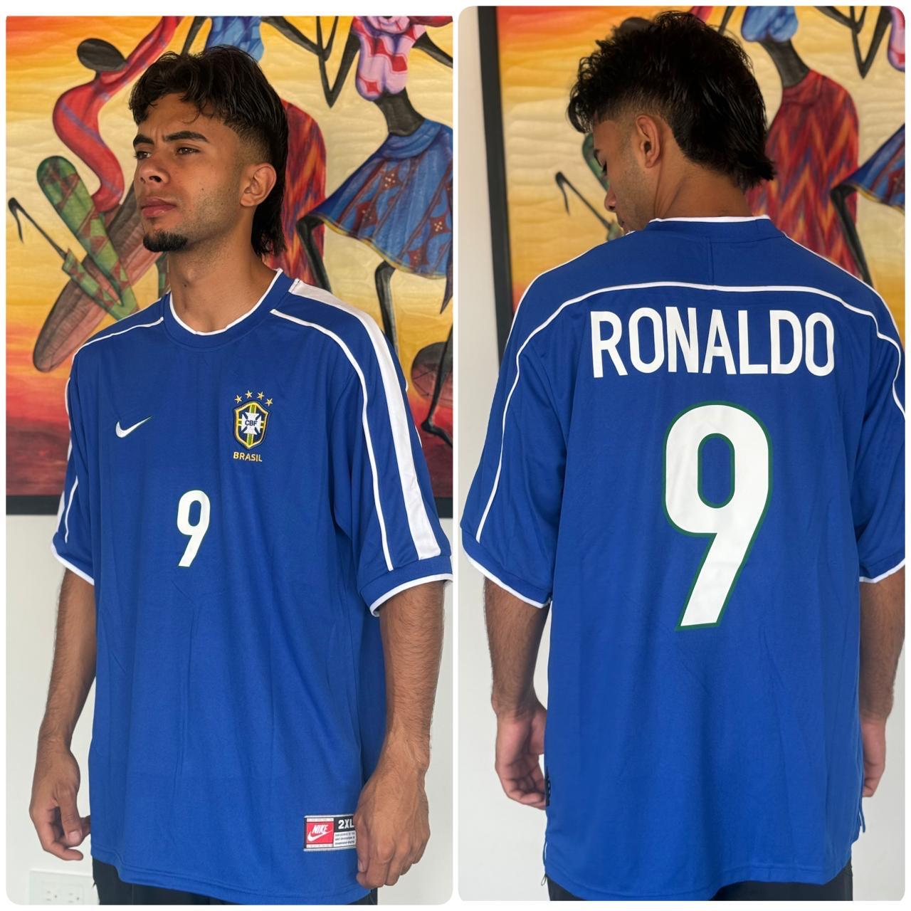 Camiseta RETRO - RONALDO – BRASIL Visitante – 1998 MANGA CORTA + Envío Gratis